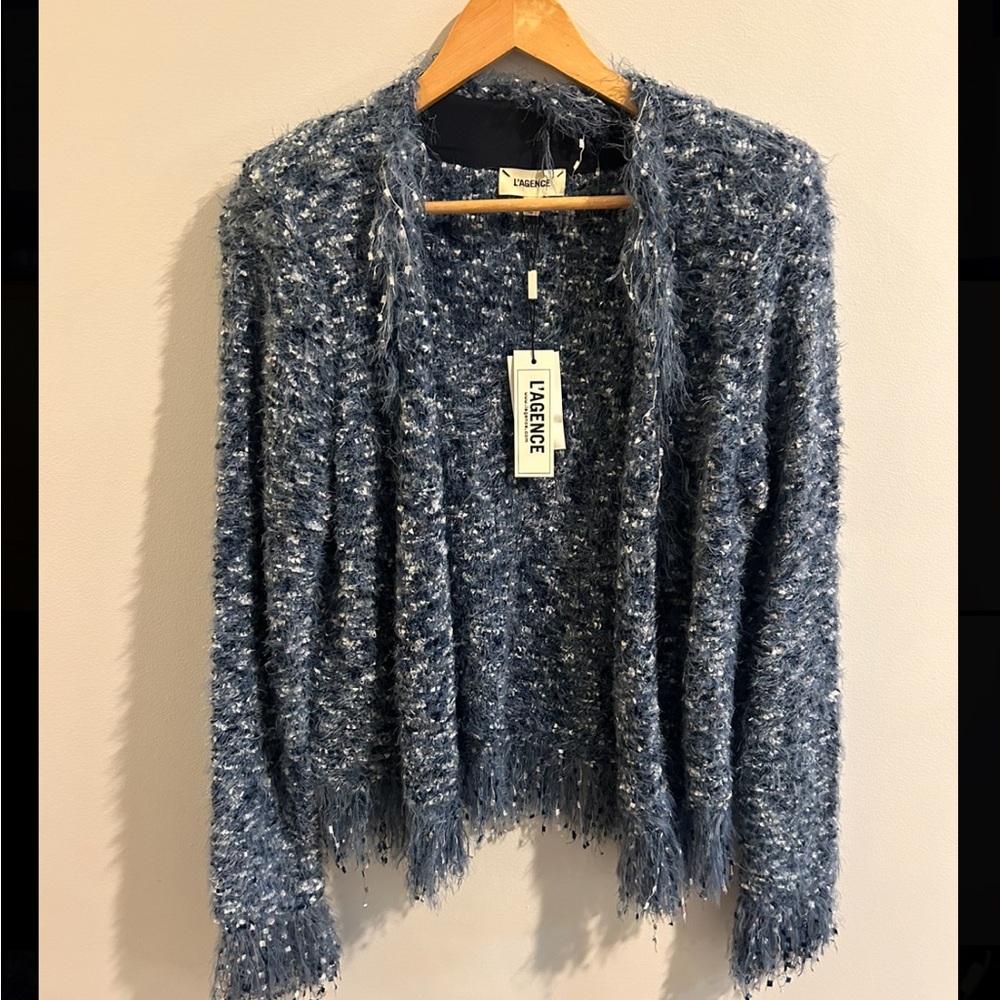 L’Agence azure fringe cardigan